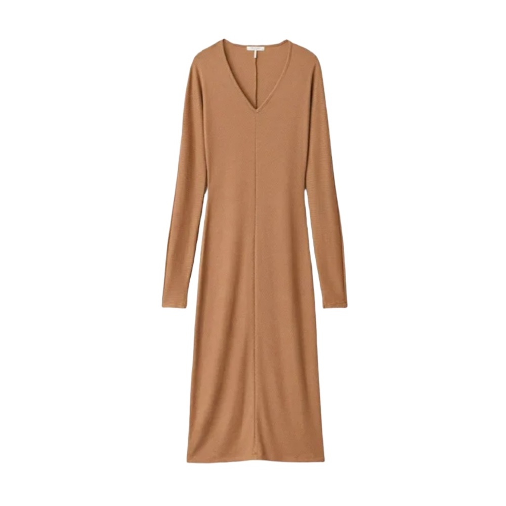 Rag & Bone The Knit Long Sleeve Rib Bias Dress in Camel Size S NWT - Picture 4 of 12
